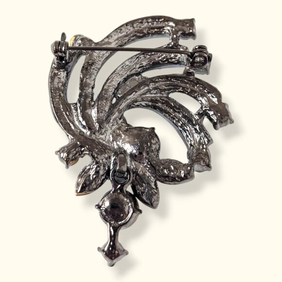 Vintage Black Glass & Marcasite Brooch - Picture 5 of 7